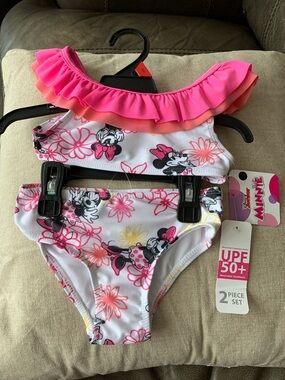 Disney Pink Floral Minnie Mouse Ruffle Two-Piece Swim Set